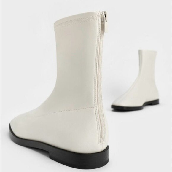 Charles & Keith Zip-Up Ankle Boots Chalk - Picture 2 of 12